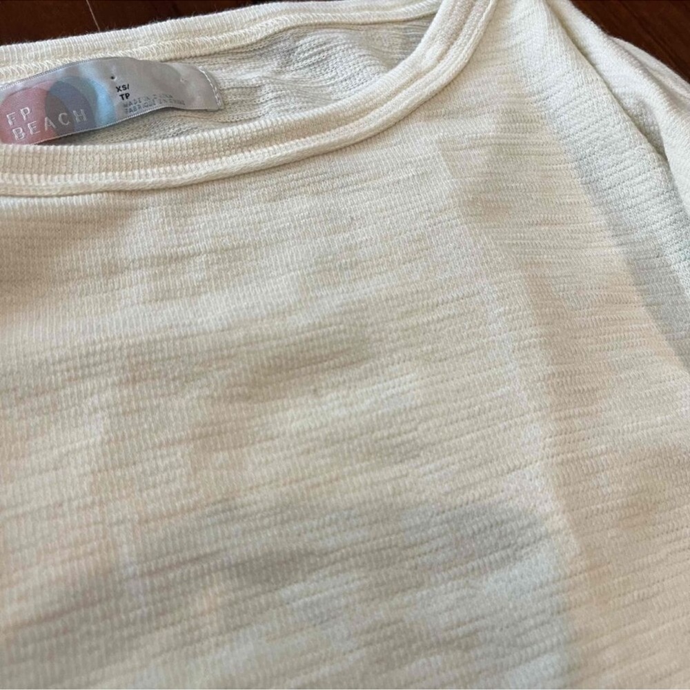 Free People FP Beach Cream Sweatshirt Lounge Dress Ribbed Drawstring Size XS - Picture 5 of 10